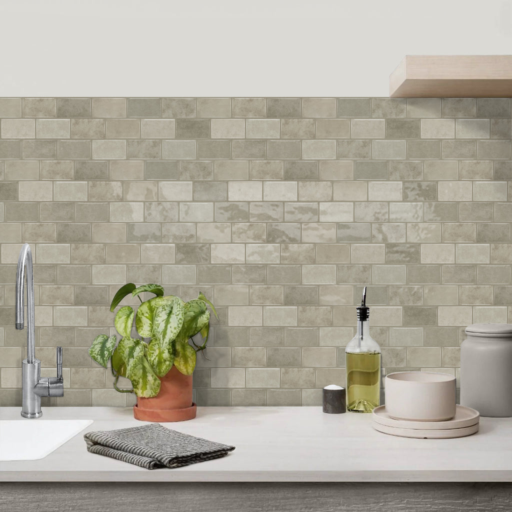 3D Gel Subway Tiles - Warm Taupe - Premium Peel and Stick Kitchen Splashback