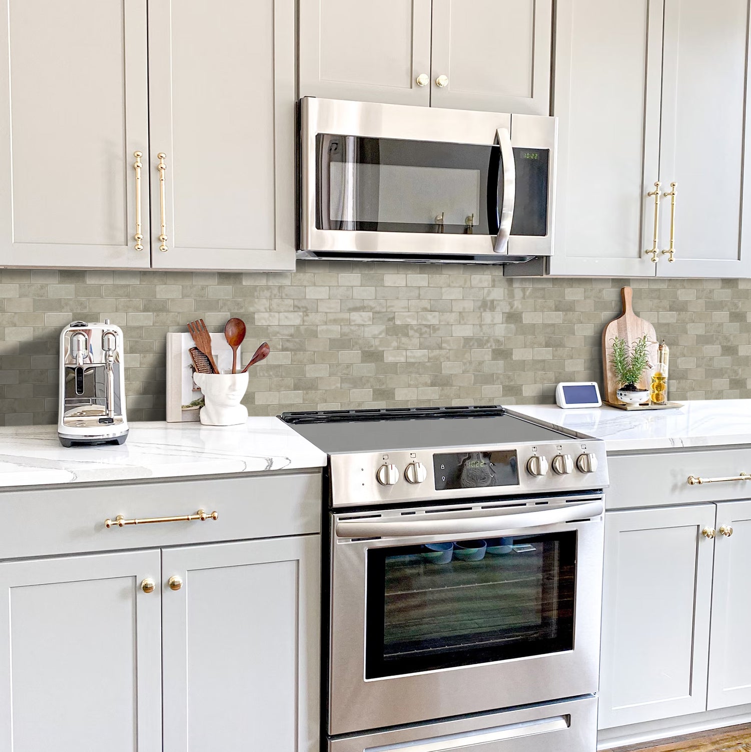 3D Gel Subway Tiles - Warm Taupe - Premium Peel and Stick Kitchen Splashback