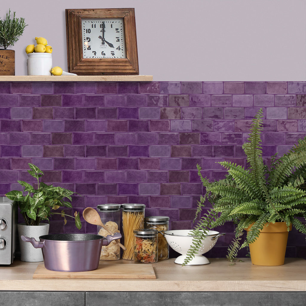 3D Gel Subway Tiles - Midnight Violet - Premium Peel and Stick Kitchen Splashback