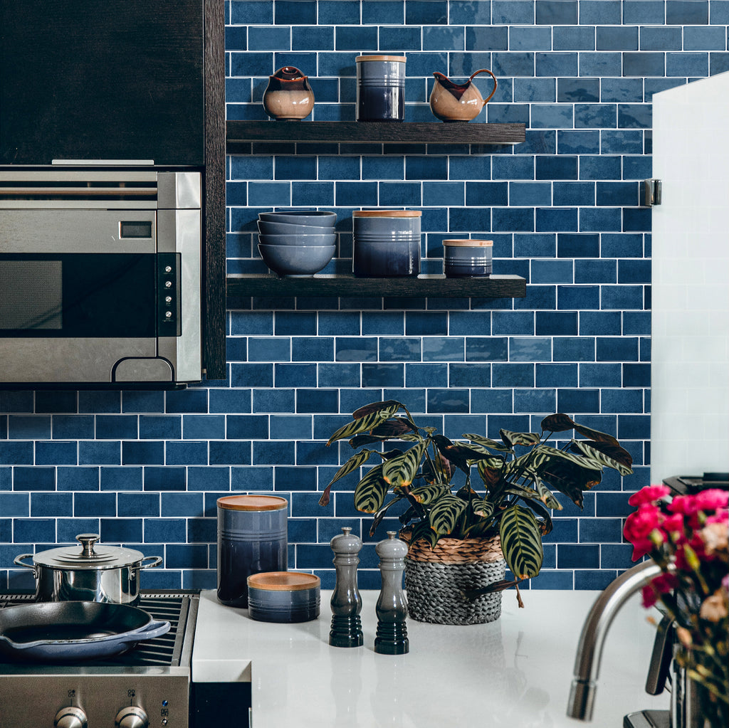 3D Gel Subway Tiles - Sapphire Blue - Premium Peel and Stick Kitchen Splashback