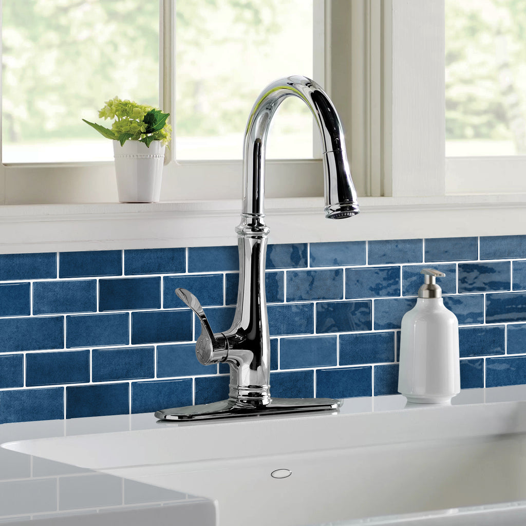 3D Gel Subway Tiles - Sapphire Blue - Premium Peel and Stick Kitchen Splashback