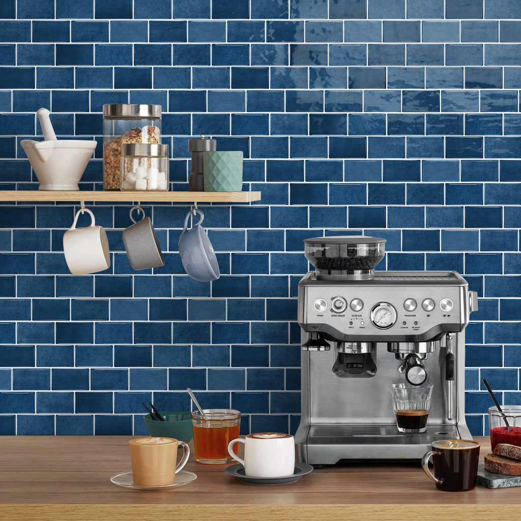 3D Gel Subway Tiles - Sapphire Blue - Premium Peel and Stick Kitchen Splashback