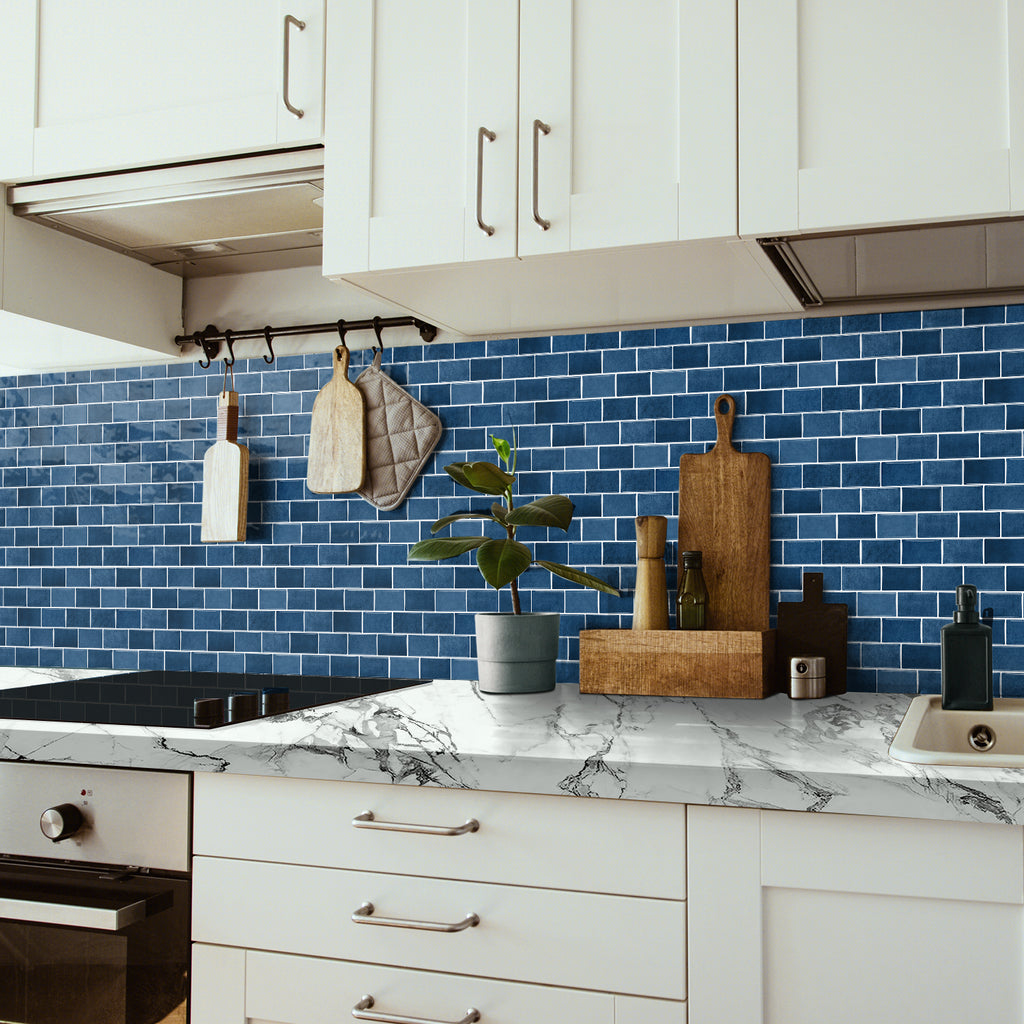 3D Gel Subway Tiles - Sapphire Blue - Premium Peel and Stick Kitchen Splashback