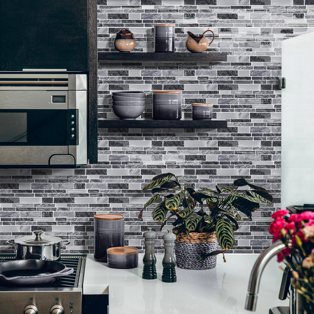 Charcoal Grey Marble 3D Gel Mosaic Tiles - Heat Resistant Stick on Splashback