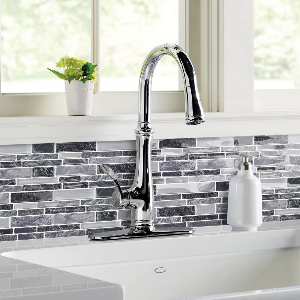 Charcoal Grey Marble 3D Gel Mosaic Tiles - Heat Resistant Stick on Splashback