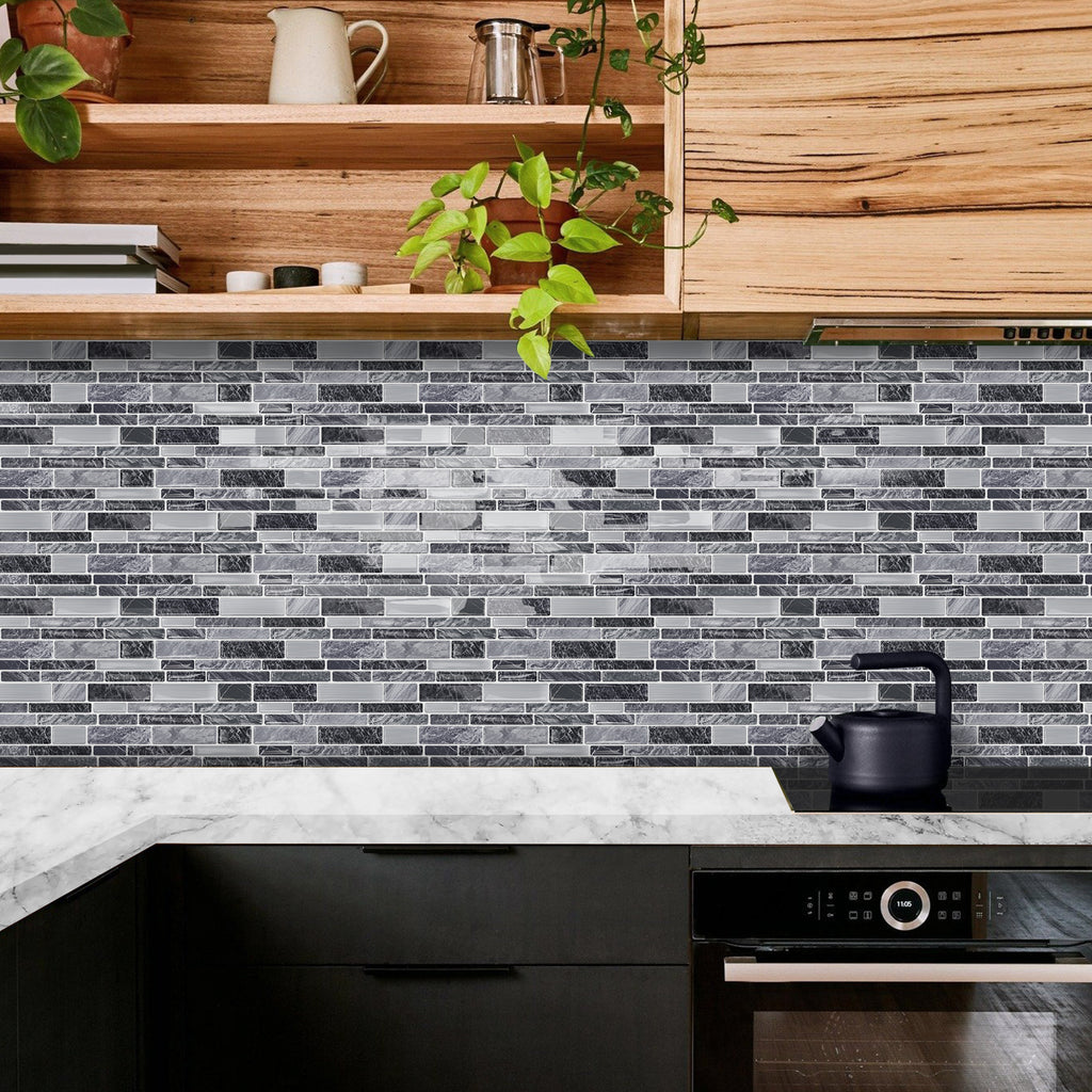 Charcoal Grey Marble 3D Gel Mosaic Tiles - Heat Resistant Stick on Splashback