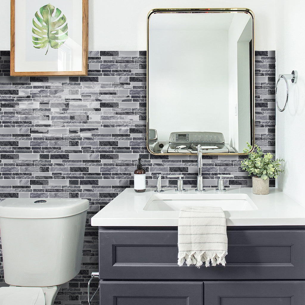 Charcoal Grey Marble 3D Gel Mosaic Tiles - Heat Resistant Stick on Splashback