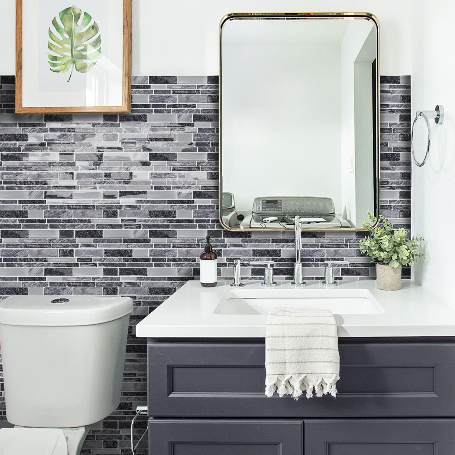 Charcoal Grey Marble 3D Gel Mosaic Tiles - Heat Resistant Stick on Splashback