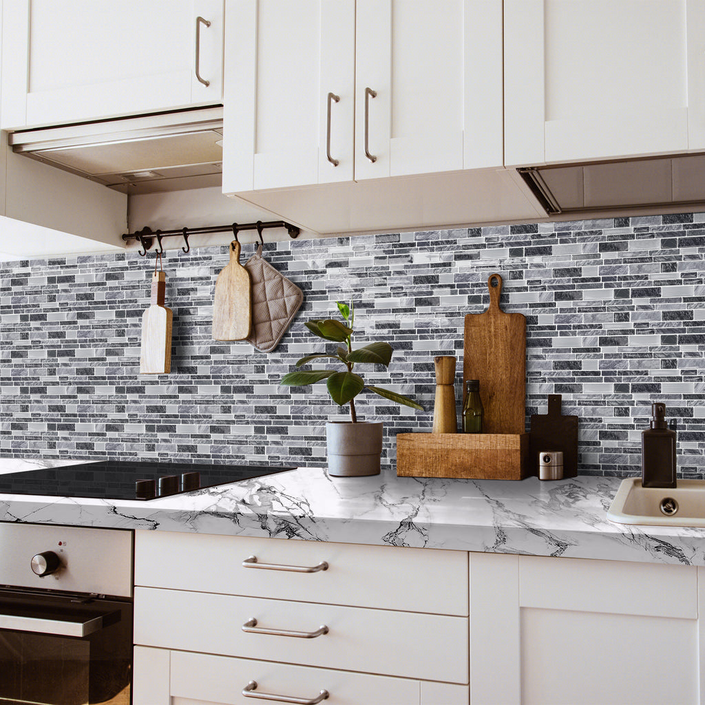Charcoal Grey Marble 3D Gel Mosaic Tiles - Heat Resistant Stick on Splashback