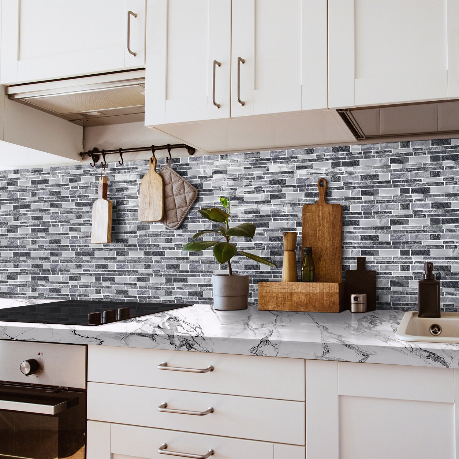 Charcoal Grey Marble 3D Gel Mosaic Tiles - Heat Resistant Stick on Splashback