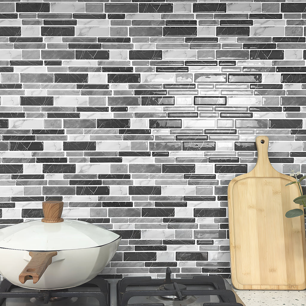 Monochrome Marble 3D Gel Mosaic Tiles - Heat Resistant Stick on Splashback