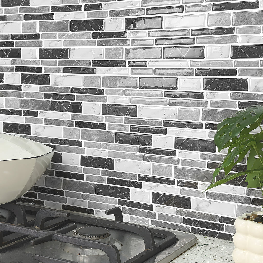 Monochrome Marble 3D Gel Mosaic Tiles - Heat Resistant Stick on Splashback