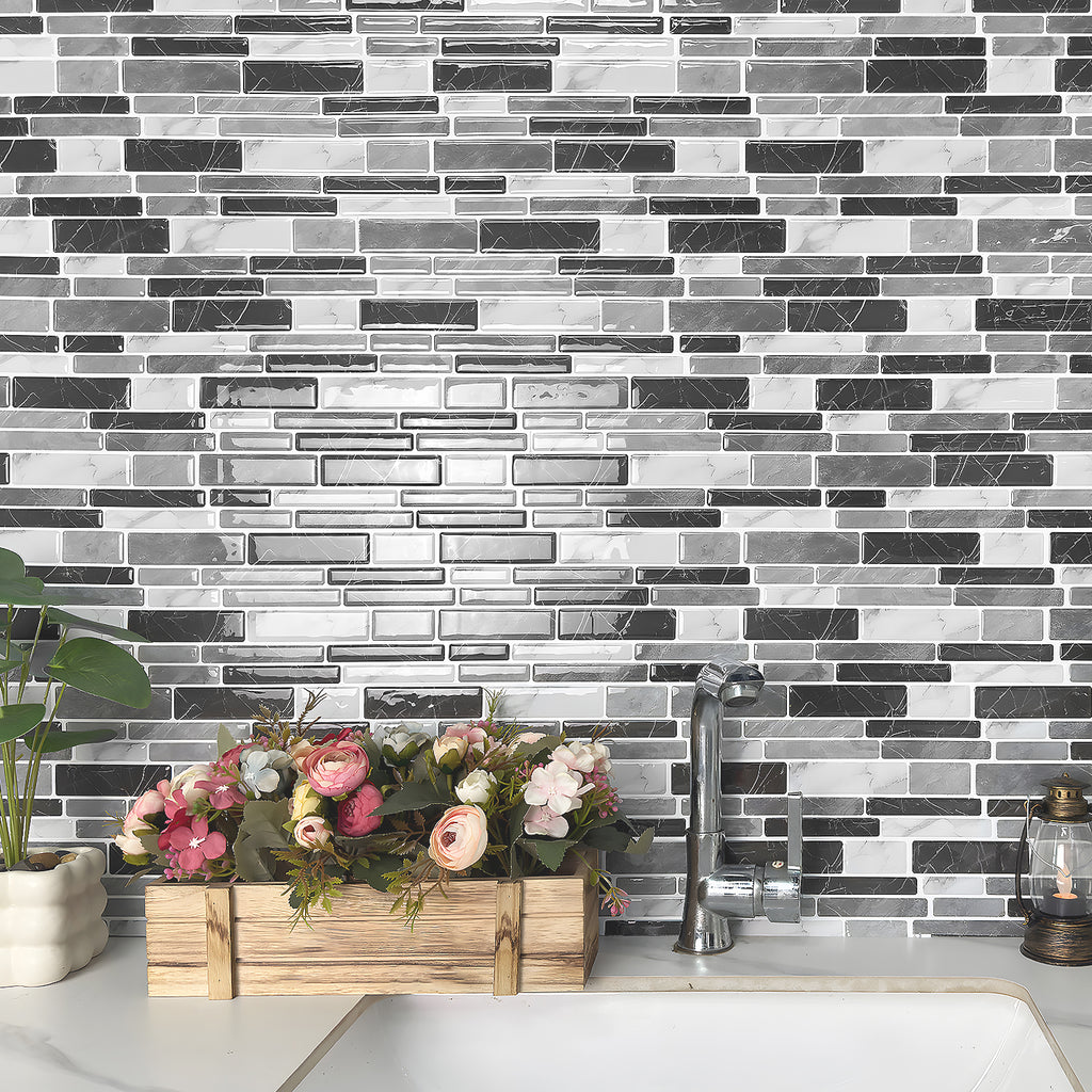 Monochrome Marble 3D Gel Mosaic Tiles - Heat Resistant Stick on Splashback