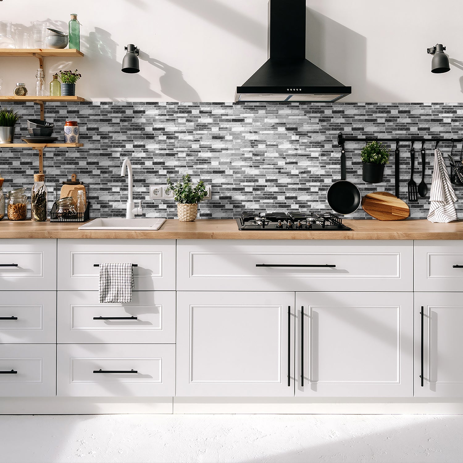 Monochrome Marble 3D Gel Mosaic Tiles - Heat Resistant Stick on Splashback