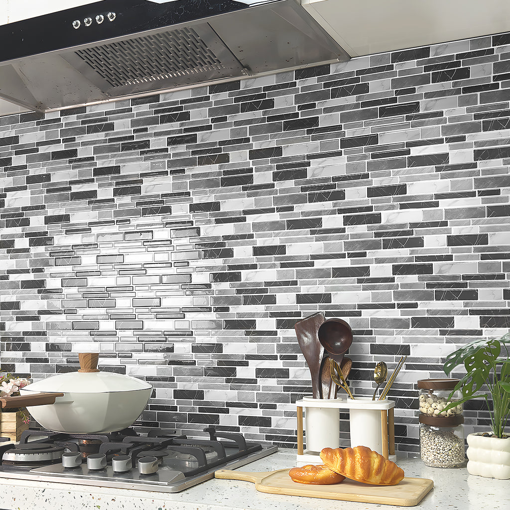 Monochrome Marble 3D Gel Mosaic Tiles - Heat Resistant Stick on Splashback