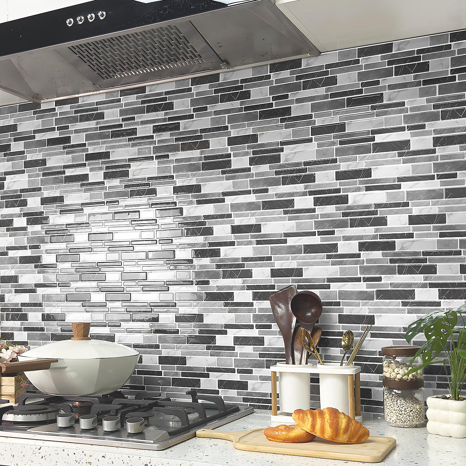 Monochrome Marble 3D Gel Mosaic Tiles - Heat Resistant Stick on Splashback