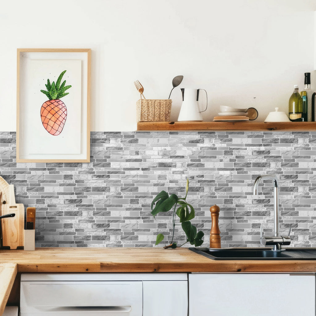 Silver Grey Marble 3D Gel Mosaic Tiles - Heat Resistant Stick on Splashback