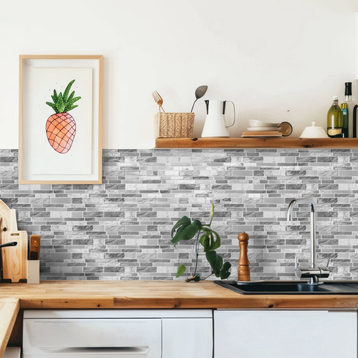 Silver Grey Marble 3D Gel Mosaic Tiles - Heat Resistant Stick on Splashback