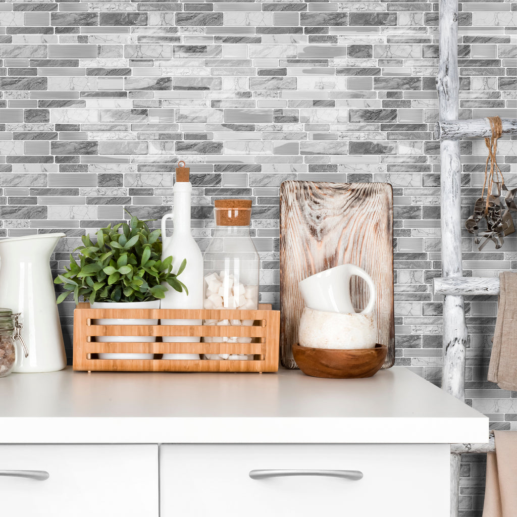 Silver Grey Marble 3D Gel Mosaic Tiles - Heat Resistant Stick on Splashback