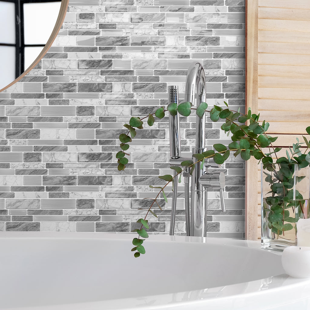 Silver Grey Marble 3D Gel Mosaic Tiles - Heat Resistant Stick on Splashback