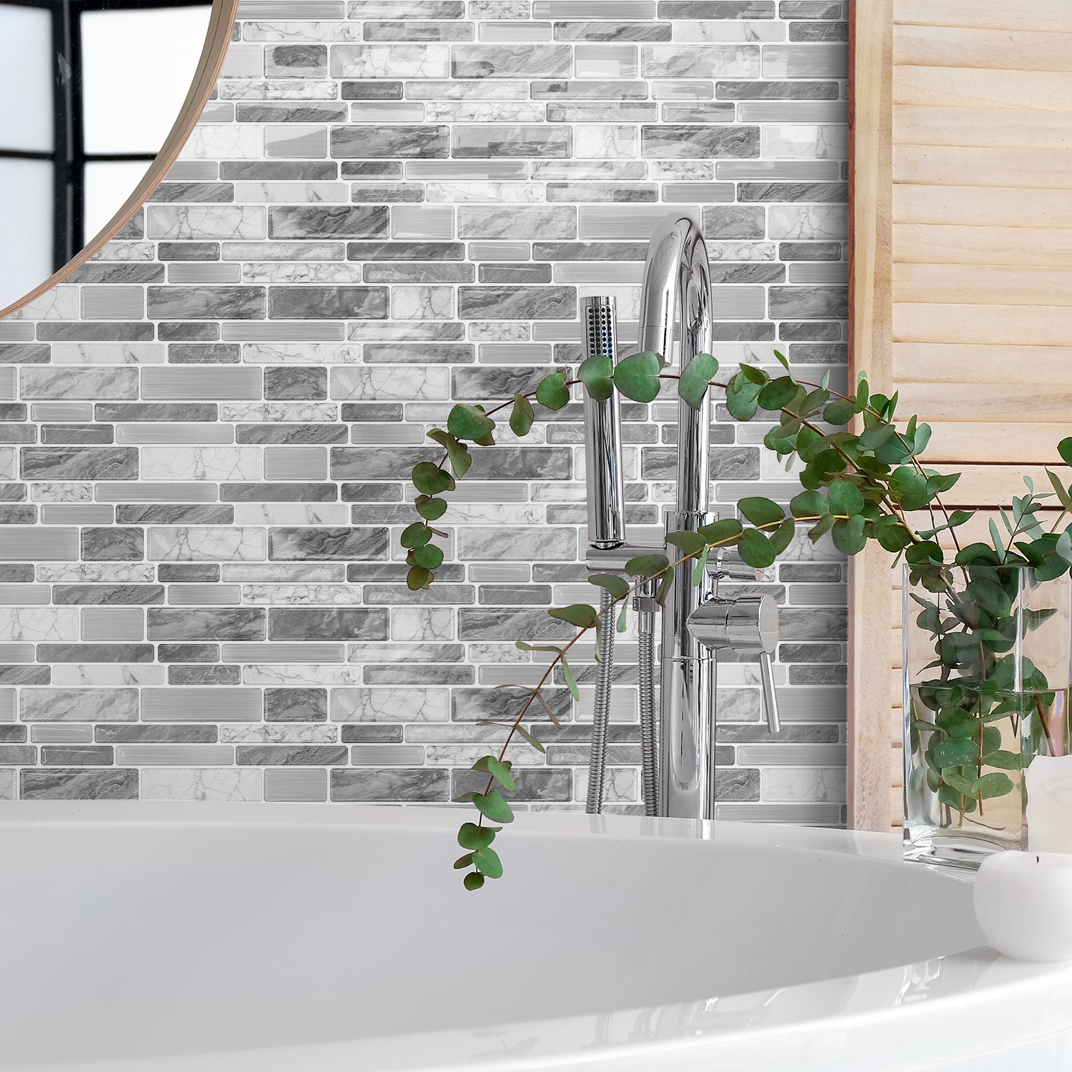 Silver Grey Marble 3D Gel Mosaic Tiles - Heat Resistant Stick on Splashback