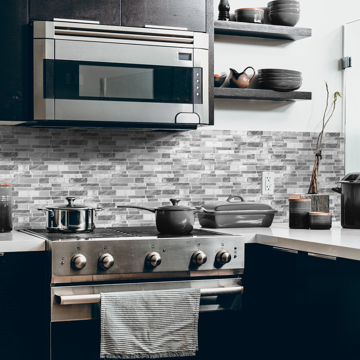Silver Grey Marble 3D Gel Mosaic Tiles - Heat Resistant Stick on Splashback