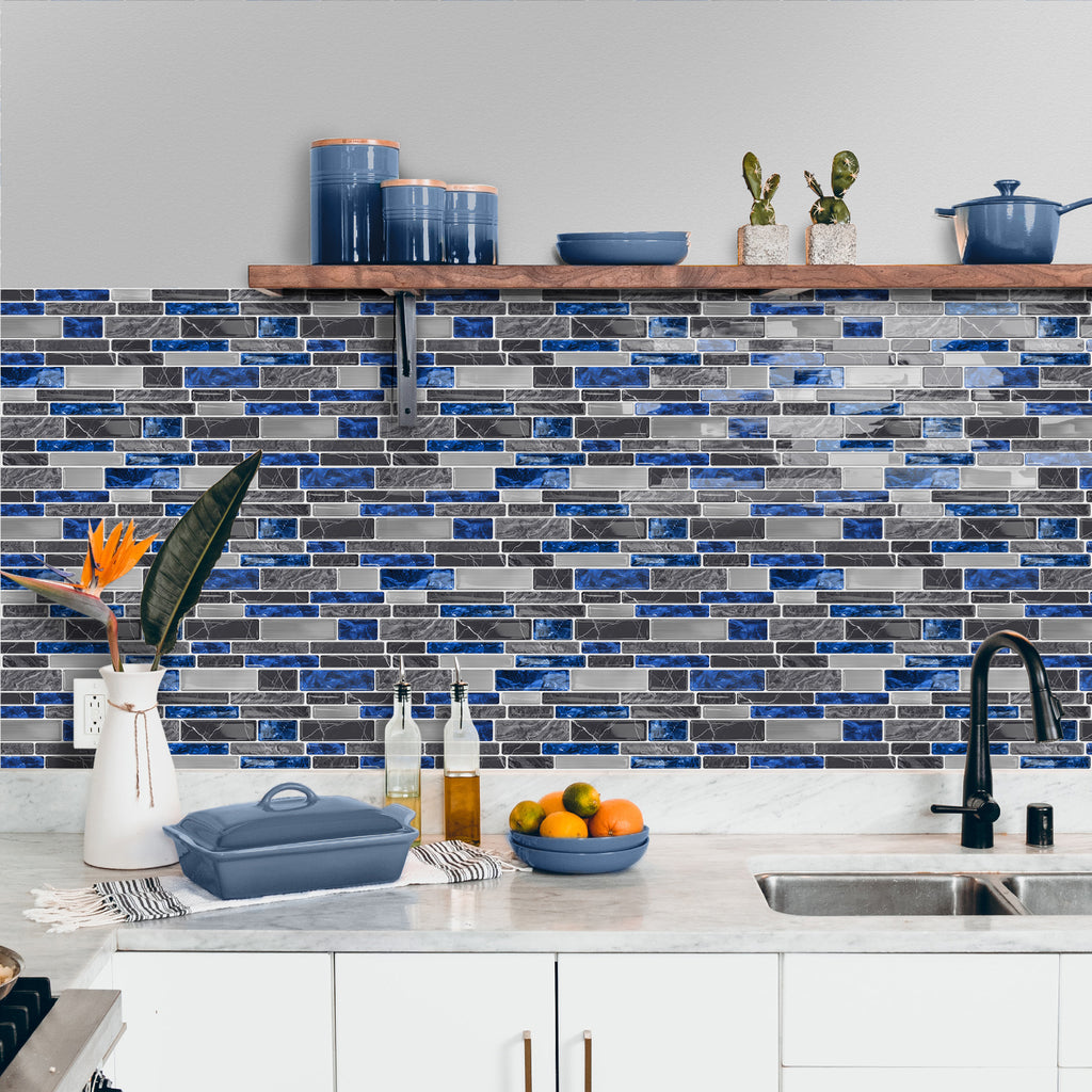 Sapphire Blue Marble 3D Gel Mosaic Tiles - Heat Resistant Stick on Splashback