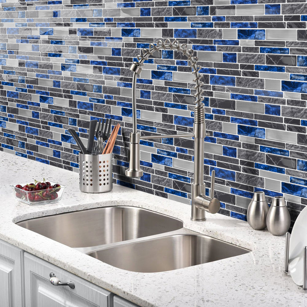 Sapphire Blue Marble 3D Gel Mosaic Tiles - Heat Resistant Stick on Splashback