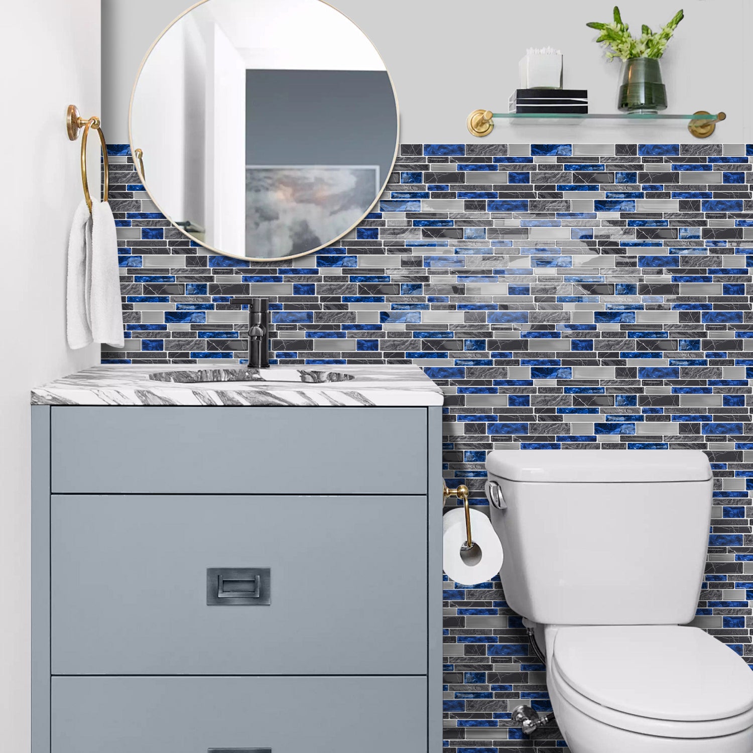 Sapphire Blue Marble 3D Gel Mosaic Tiles - Heat Resistant Stick on Splashback