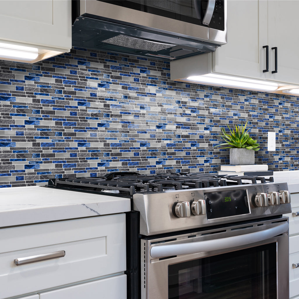 Sapphire Blue Marble 3D Gel Mosaic Tiles - Heat Resistant Stick on Splashback