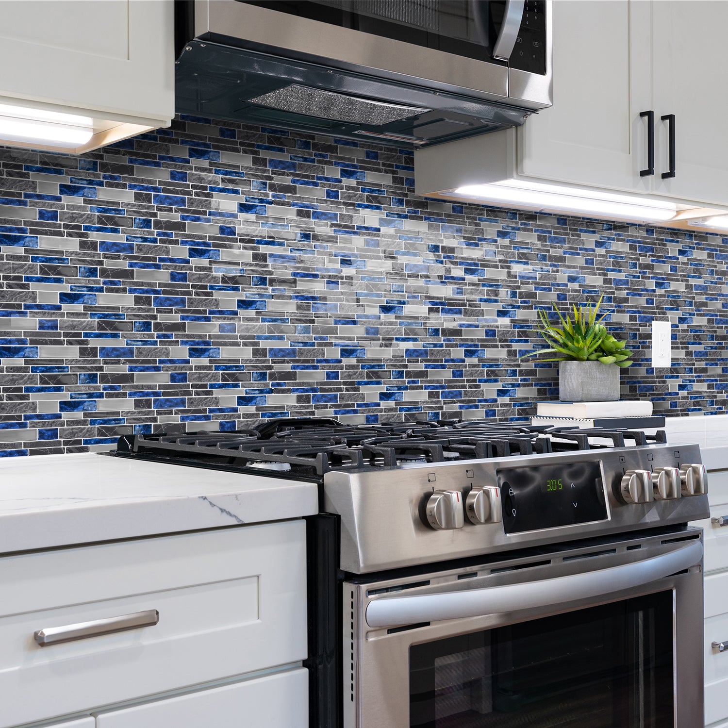 Sapphire Blue Marble 3D Gel Mosaic Tiles - Heat Resistant Stick on Splashback
