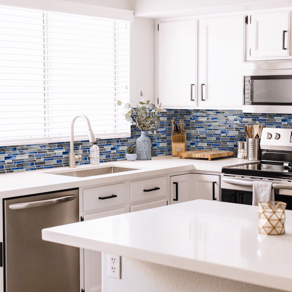 Sapphire Blue Marble 3D Gel Mosaic Tiles - Heat Resistant Stick on Splashback