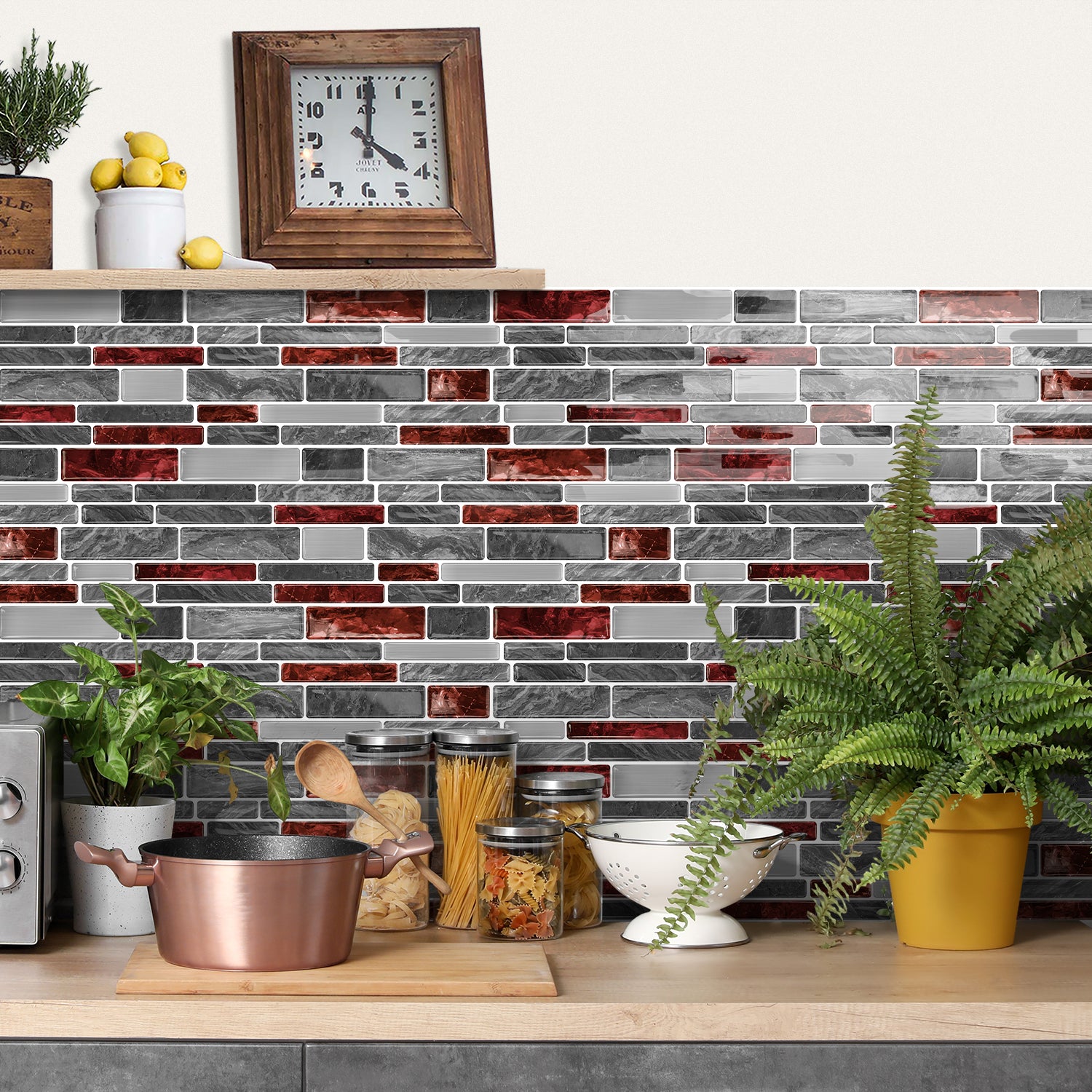 Burgundy Red Marble 3D Gel Mosaic Tiles - Heat Resistant Stick on Splashback