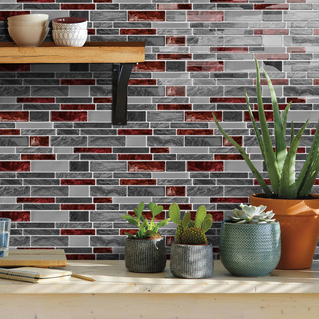 Burgundy Red Marble 3D Gel Mosaic Tiles - Heat Resistant Stick on Splashback