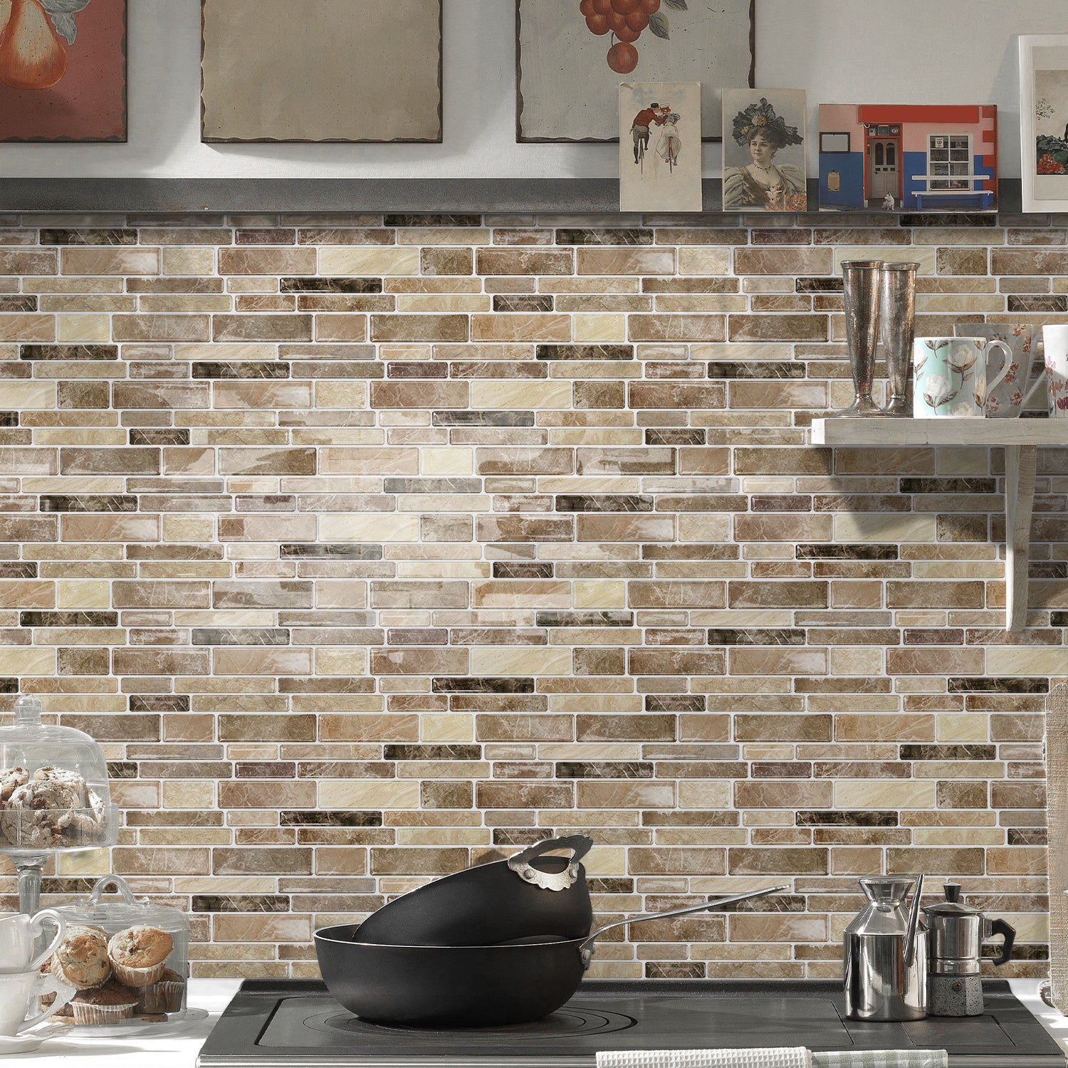 Desert Sand Marble 3D Gel Mosaic Tiles - Heat Resistant Stick on Splashback