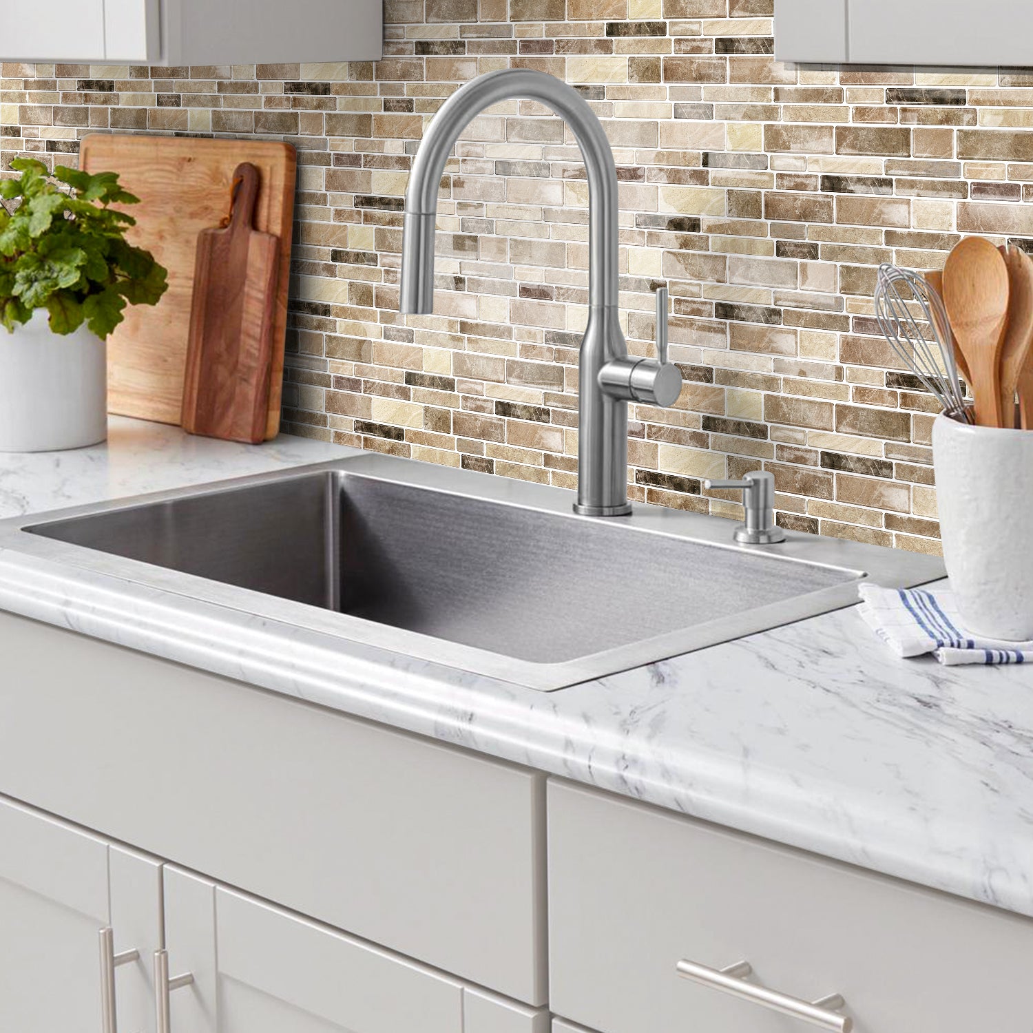 Desert Sand Marble 3D Gel Mosaic Tiles - Heat Resistant Stick on Splashback