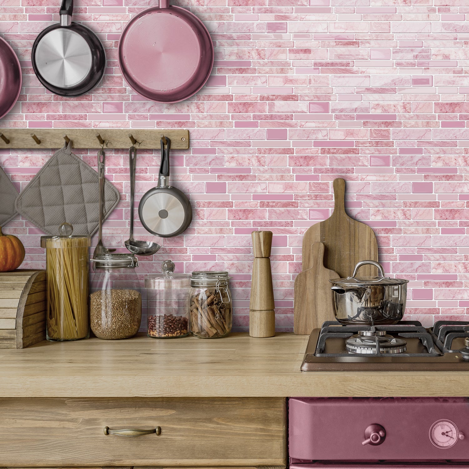 Blush Pink Marble 3D Gel Mosaic Tiles - Heat Resistant Stick on Splashback