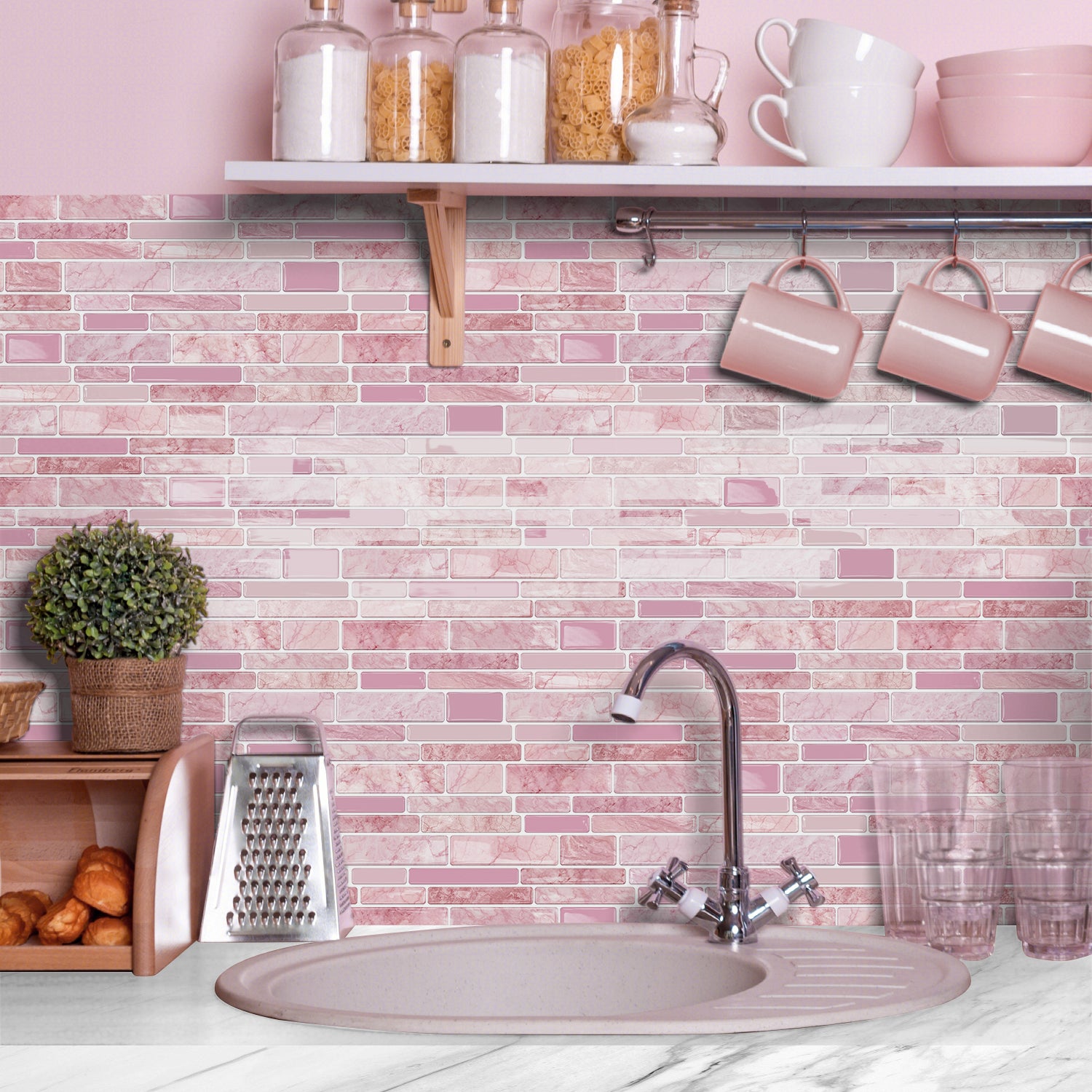 Blush Pink Marble 3D Gel Mosaic Tiles - Heat Resistant Stick on Splashback