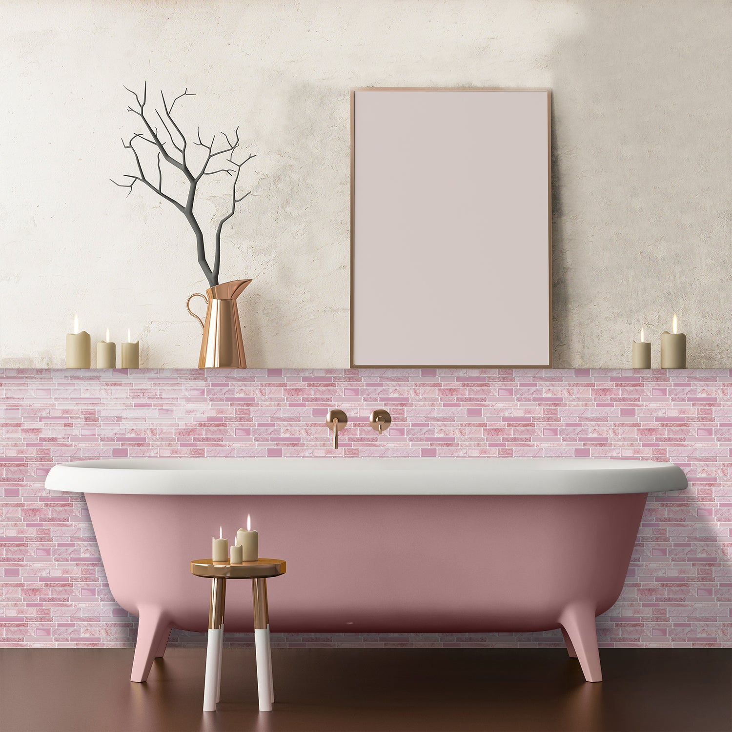 Blush Pink Marble 3D Gel Mosaic Tiles - Heat Resistant Stick on Splashback