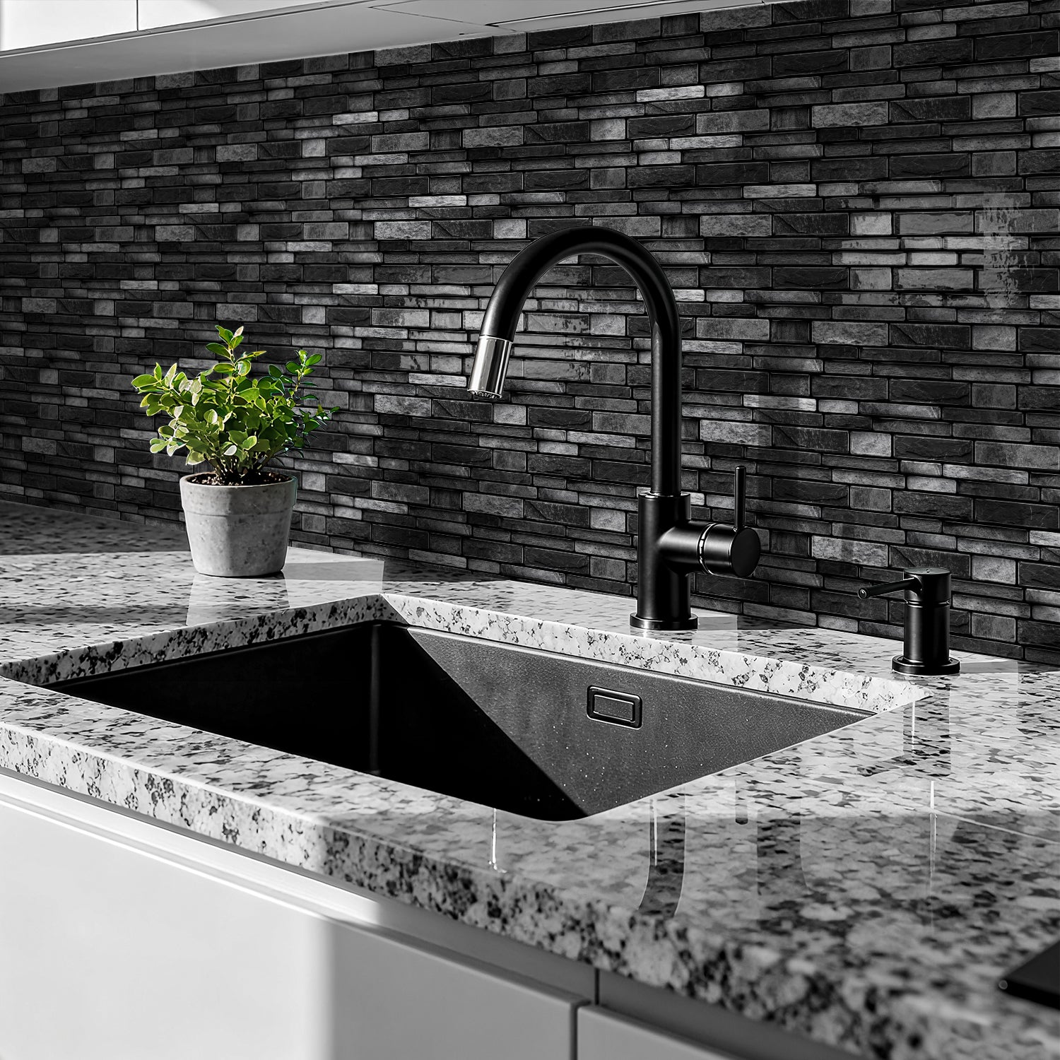 Volcanic Black Faux Stone Gel Tiles - 3D Peel and Stick Splashback