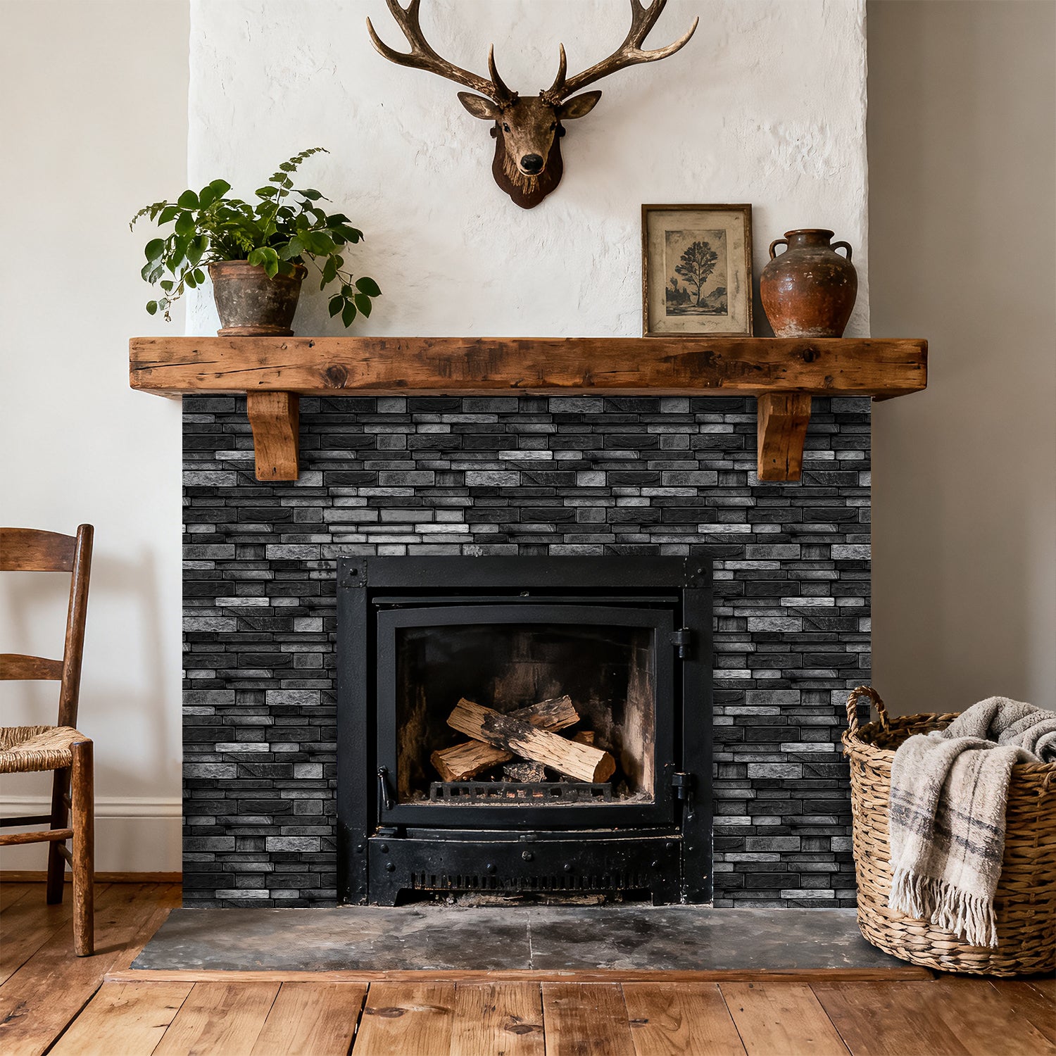Volcanic Black Faux Stone Gel Tiles - 3D Peel and Stick Splashback