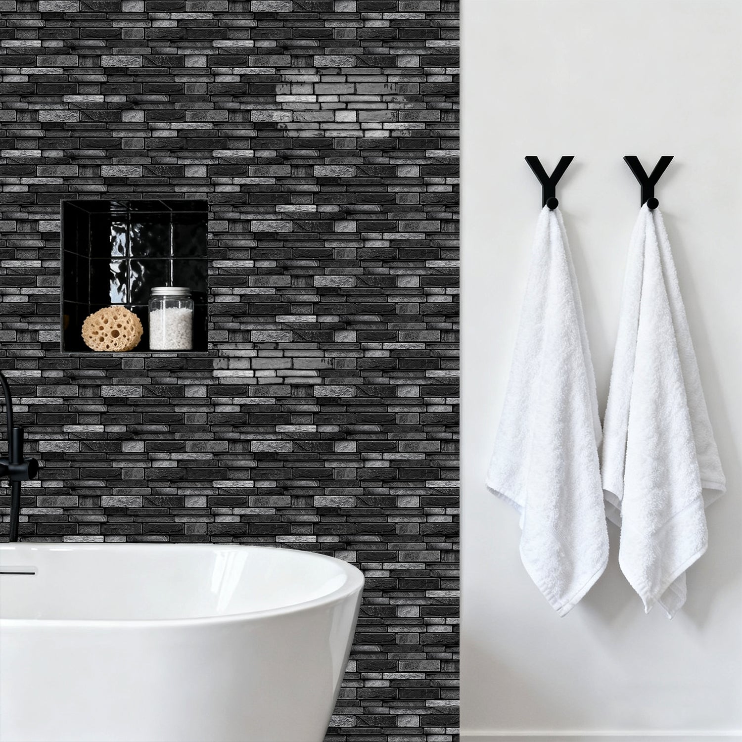 Volcanic Black Faux Stone Gel Tiles - 3D Peel and Stick Splashback