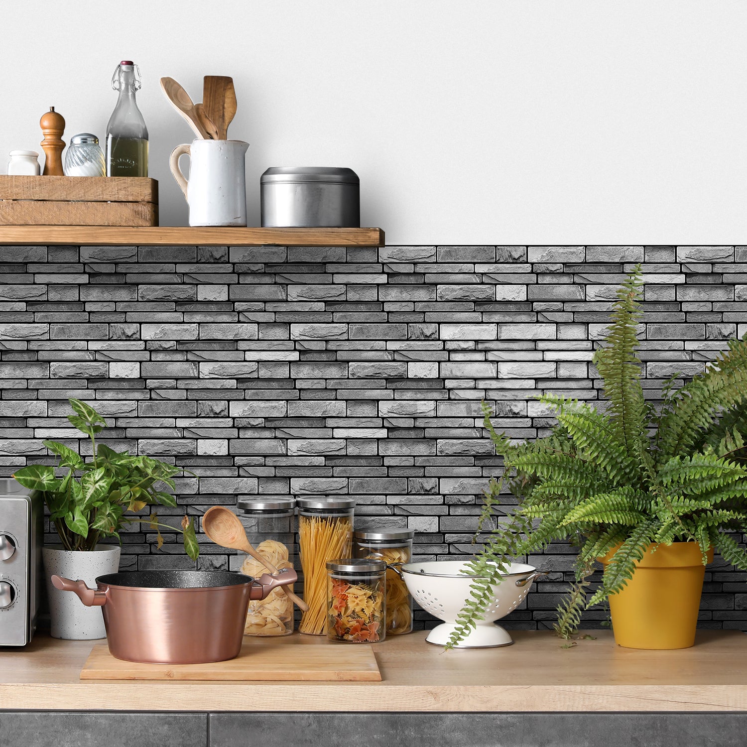Ash Grey Slate Faux Stone Gel Tiles - 3D Peel and Stick Splashback