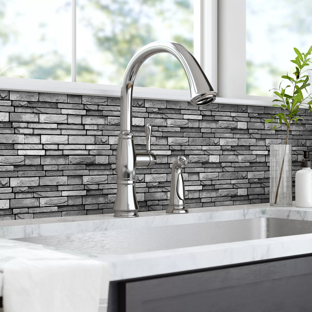 Ash Grey Slate Faux Stone Gel Tiles - 3D Peel and Stick Splashback