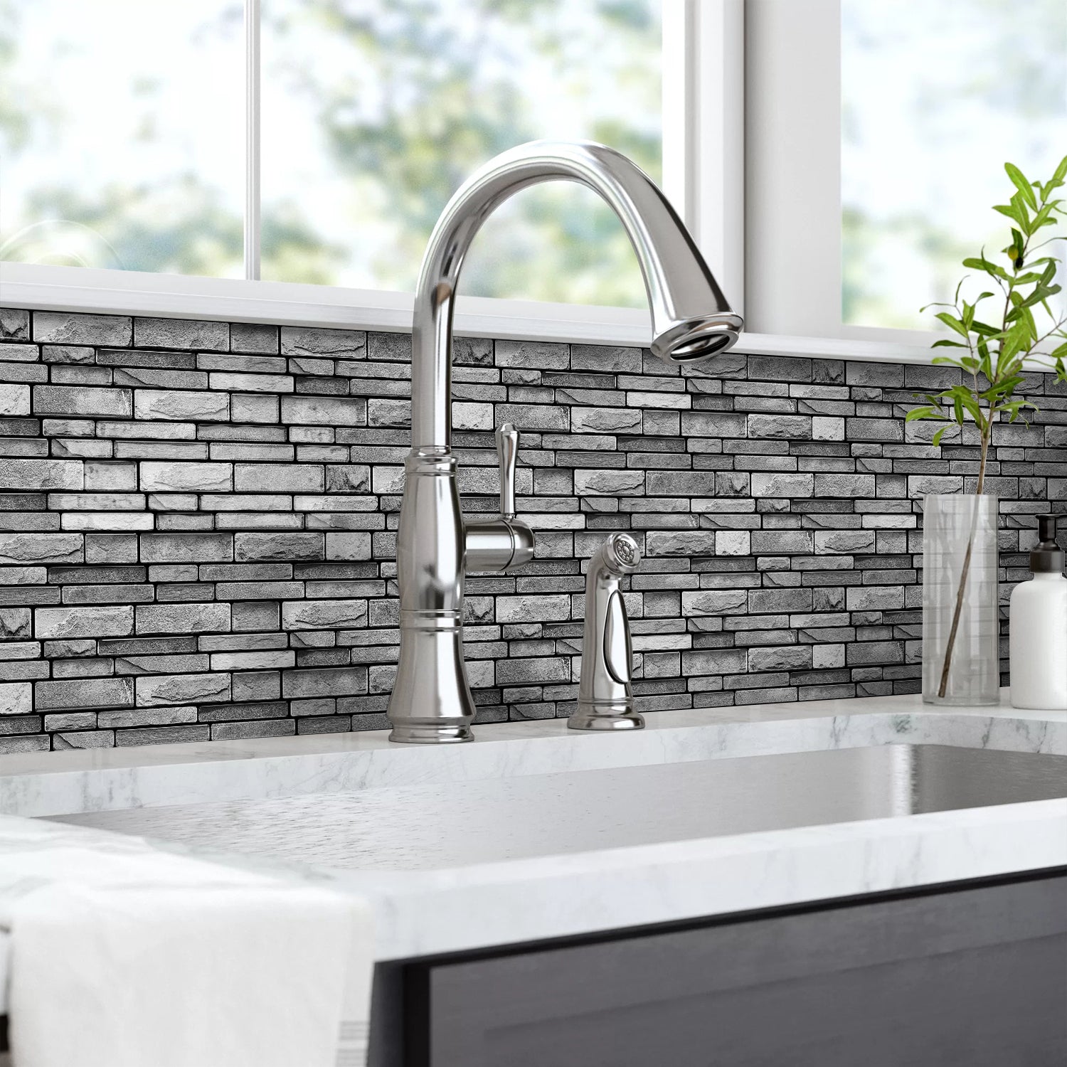 Ash Grey Slate Faux Stone Gel Tiles - 3D Peel and Stick Splashback