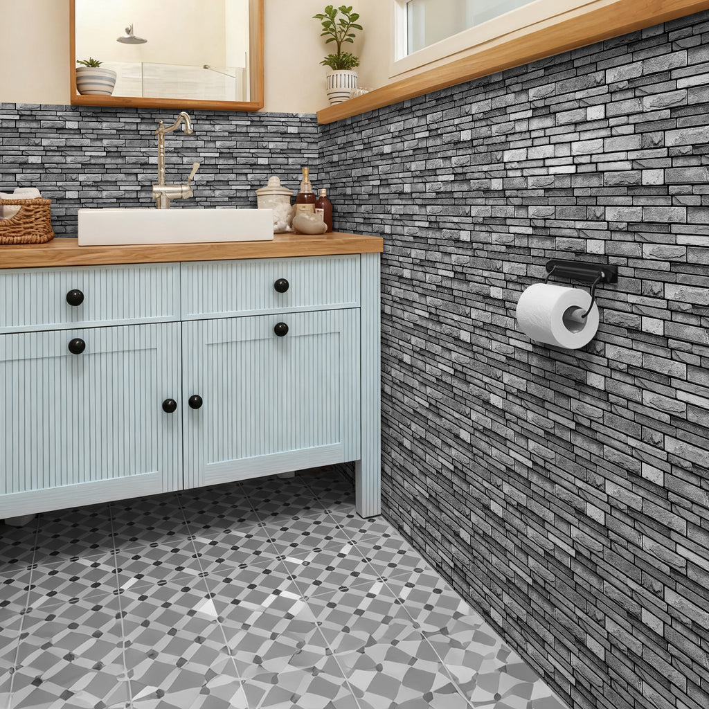 Ash Grey Slate Faux Stone Gel Tiles - 3D Peel and Stick Splashback