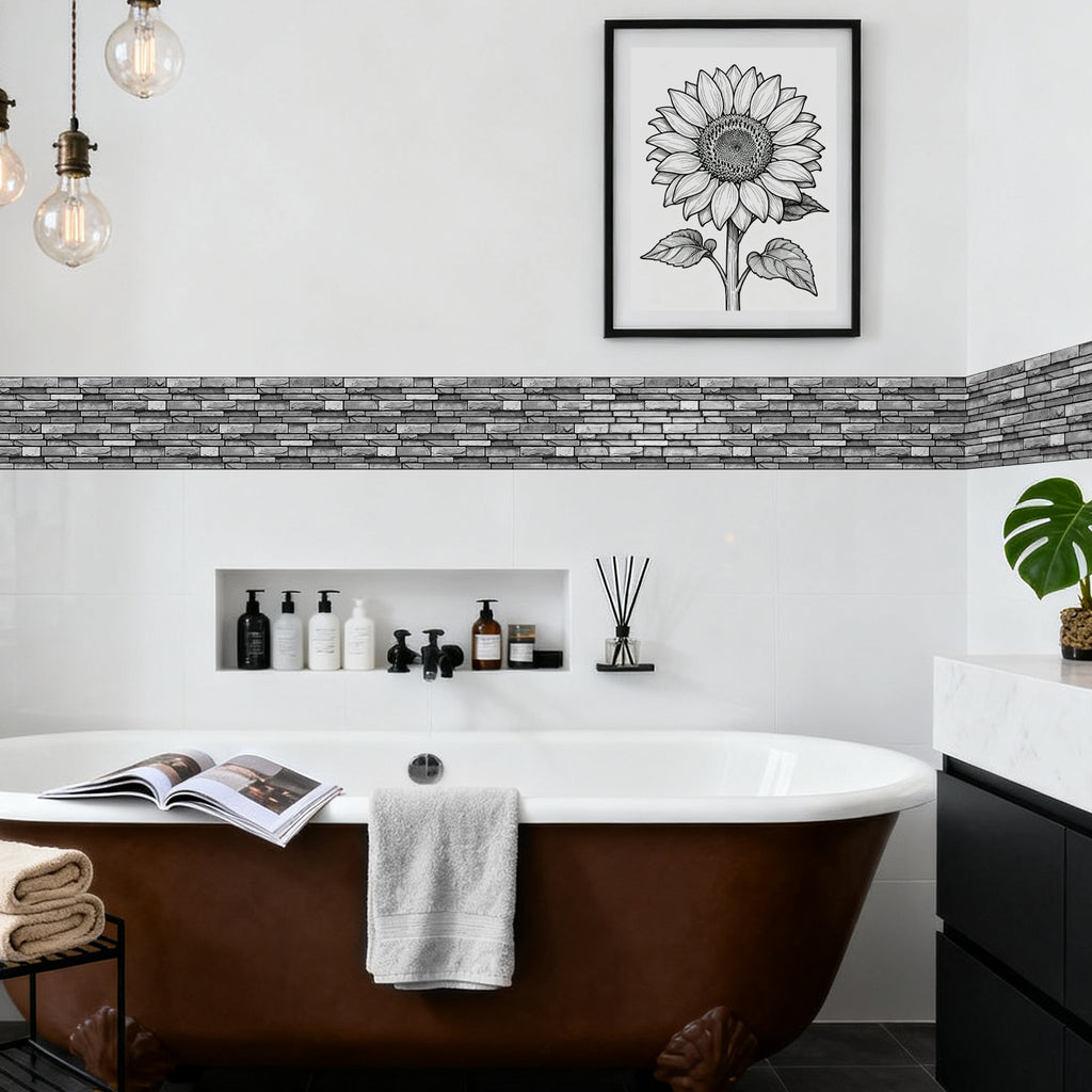 Ash Grey Slate Faux Stone Gel Tiles - 3D Peel and Stick Splashback