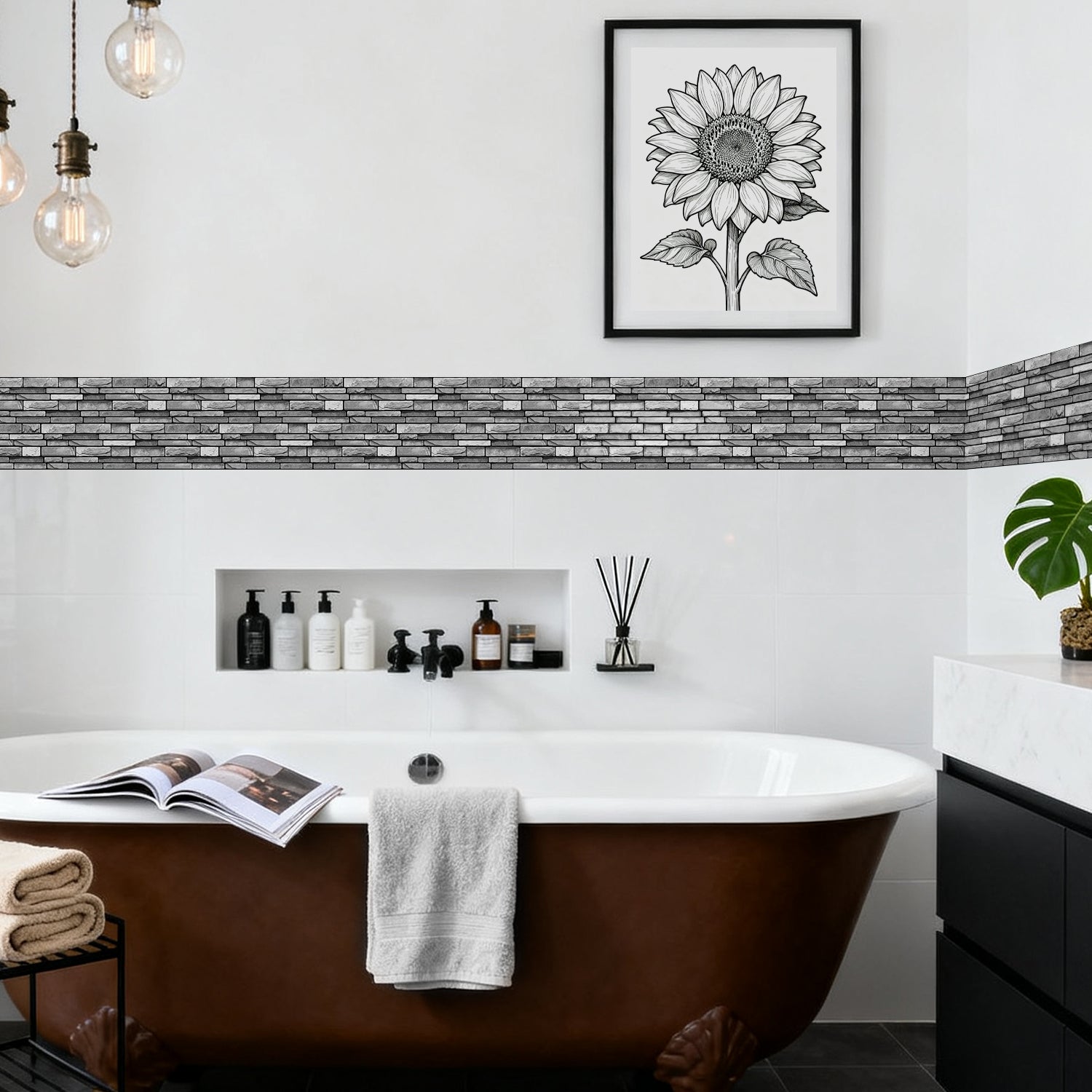 Ash Grey Slate Faux Stone Gel Tiles - 3D Peel and Stick Splashback