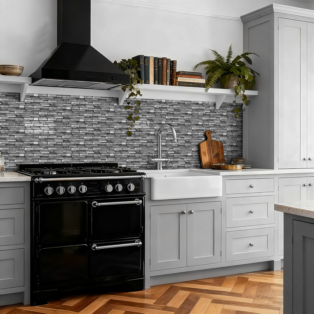 Ash Grey Slate Faux Stone Gel Tiles - 3D Peel and Stick Splashback