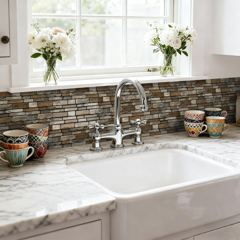 Rustic Sandstone Faux Stone Gel Tiles - 3D Peel and Stick Splashback